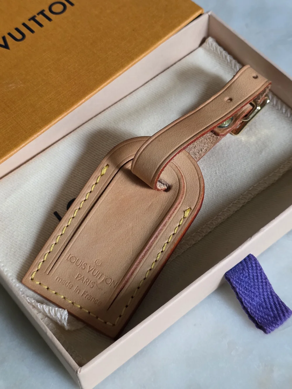 Authentic Louis Vuitton Vachetta Leather Luggage Tag W/ Box & Dustbag